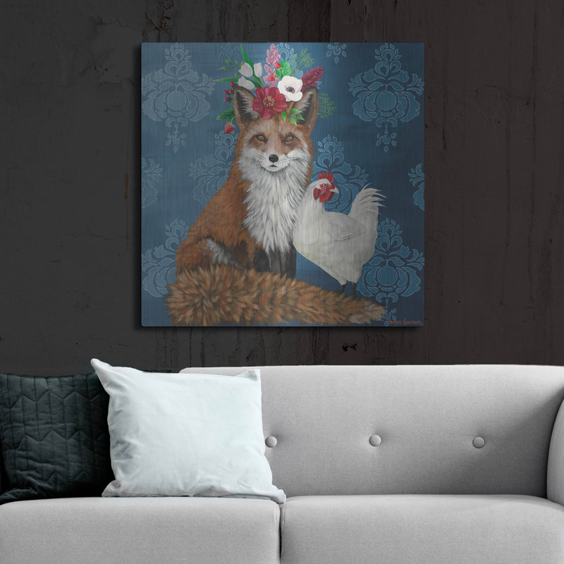  «Fox and Hen» par Heather Gauthier, art mural en métal, 36 po x 36 po, H 36 po x l 36 po