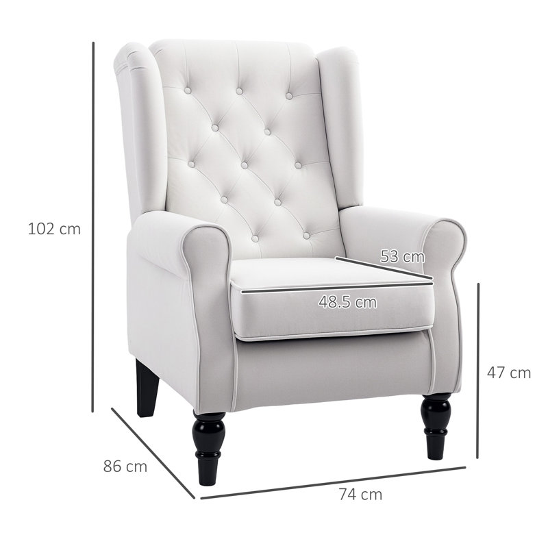 Wingback Accent Chair, Retro Upholstered Button Tufted Occasional Chair For Living Room And Bedroom,, Cream