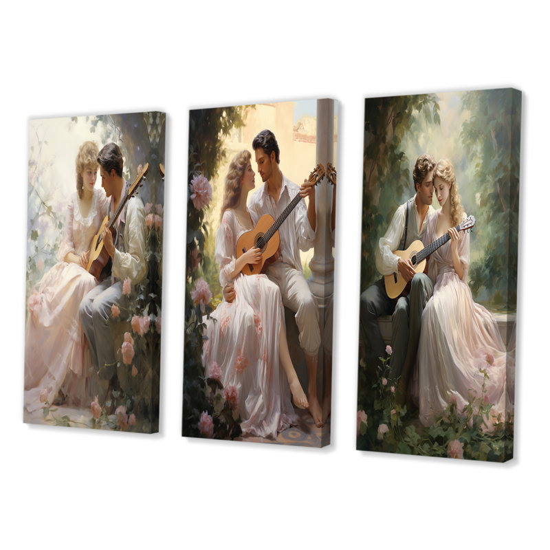 «Romantic Couple Landscape Serene», 3 pièces sur toile, Toile tendue, H 32 po x l 48 po