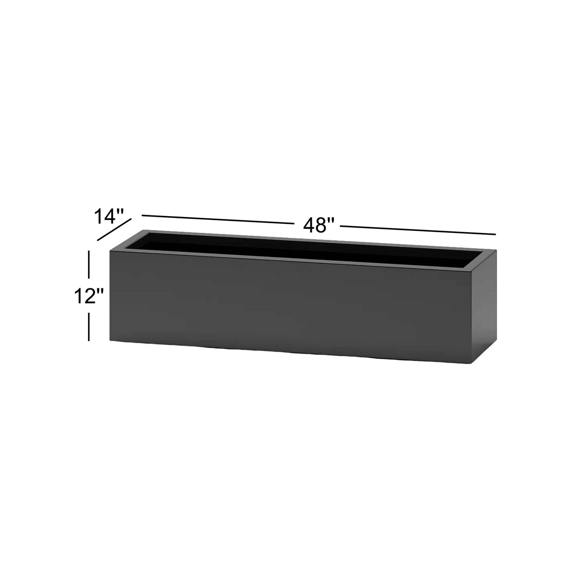 Rosann Handmade Planter Box, Black, 12" H x 48" W x 14" D