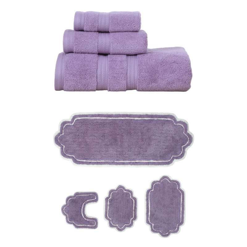 Ensemble de serviettes 3 pièces et de tapis de bain 4 pièces Talbert Collection, 100% coton doux, chocolat, Mauve