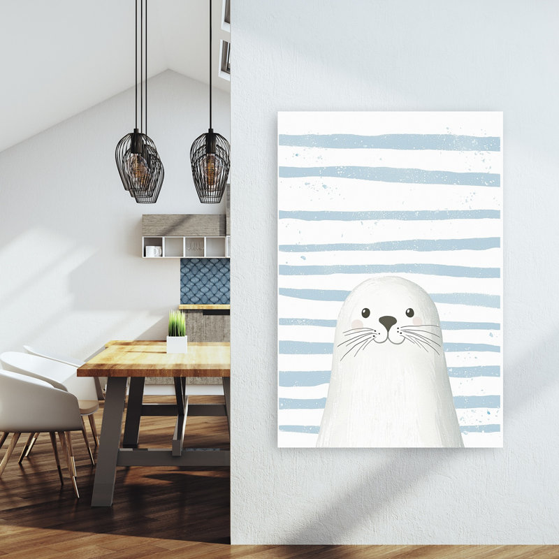 Cute Baby Seal Stripes Minimalist Animal Ocean Wall Art Print by Mathieu - Wrapped Canvas Print, 152.4cm H x 101.6cm W