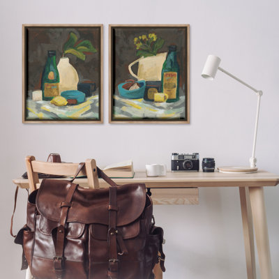  Mixed Sundries Still Life 2 PC Framed Floater Canvas Set by June Erica Vess