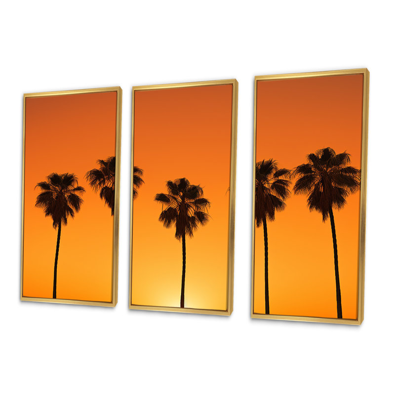 Golden Sunrise Palm Trees - Palmiers et palmiers, ensemble de reproduction d'art mural, Cadre flottant doré
