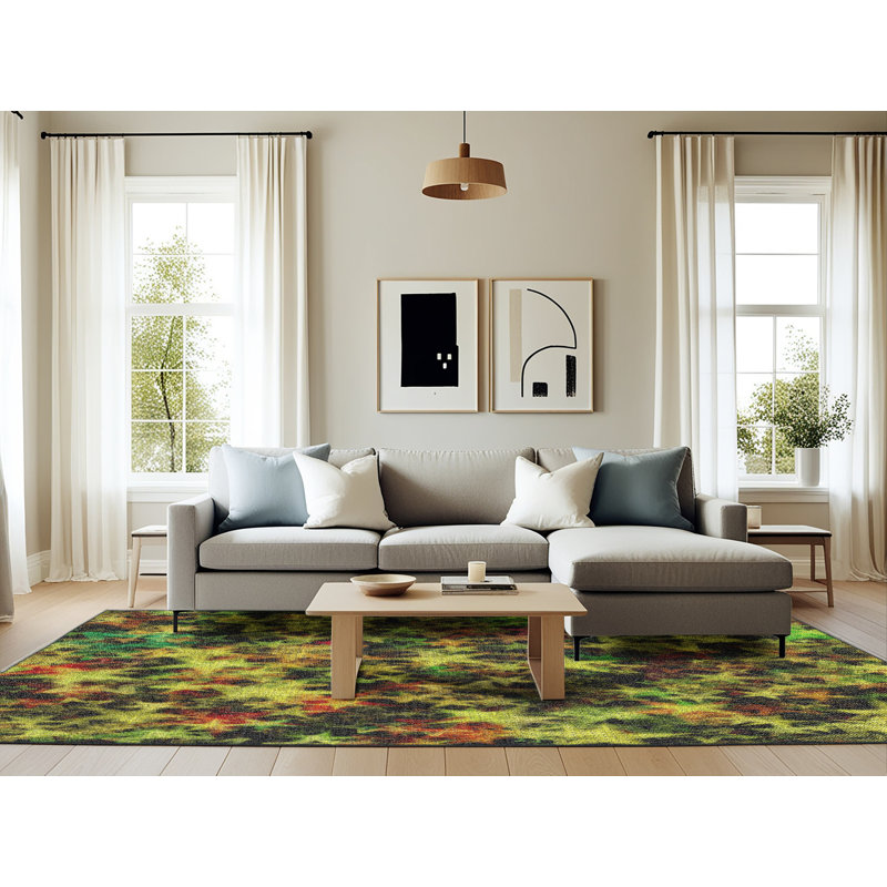 Jaune Tapis décoratif Schlater, Rectangle 6 pi x 9 pi