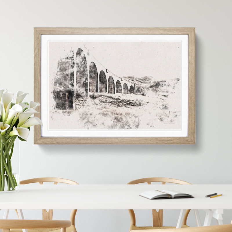 Glenfinnan Viaduct in Scotland - Picture Frame Painting Print, 45cm H x 63cm W x 2cm D, Oak Framed