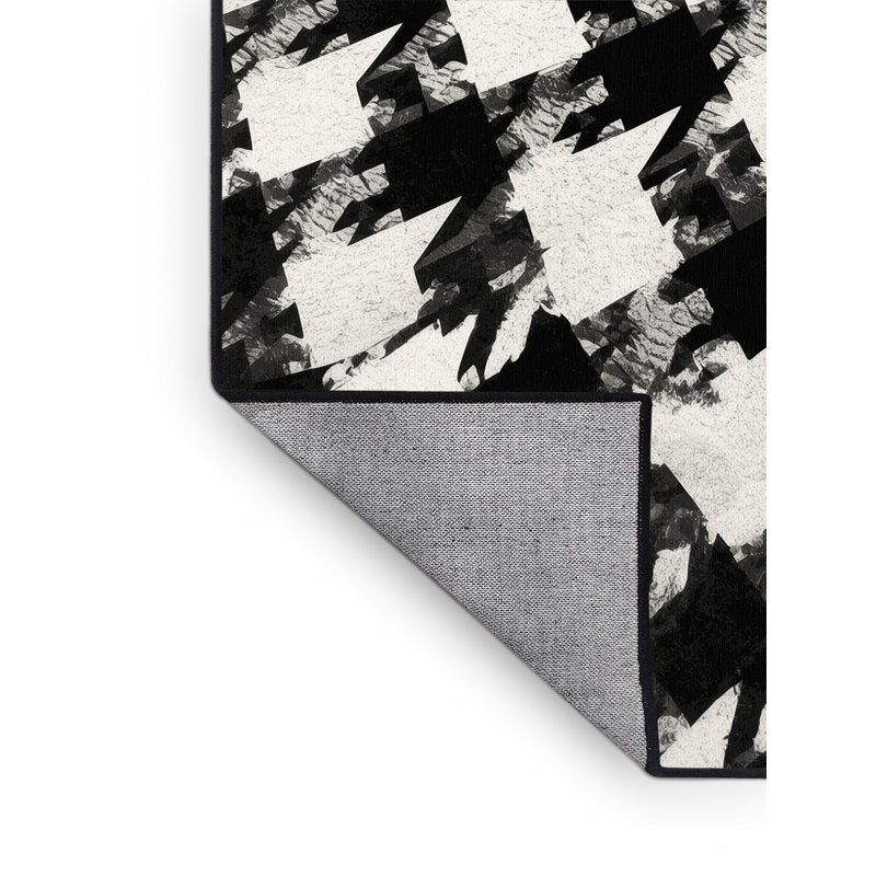 Machine Washable Pavla Preppy Checkered Rug in Black – Black Binding, 6' Square