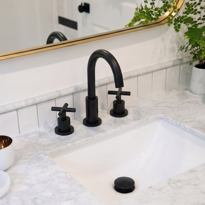 Solid Brass 2 Handles Bathroom Sink Faucet With Drain Assembly, Matte Black