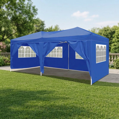 Auvent pliant portatif mesurant 10 x 20 pieds, comprenant 6 parois latérales amovibles, offrant une protection solaire UPF 50+, adapté aux fêtes, aux sorties à la plage, au camping et aux mariages, livré avec un sac de transport