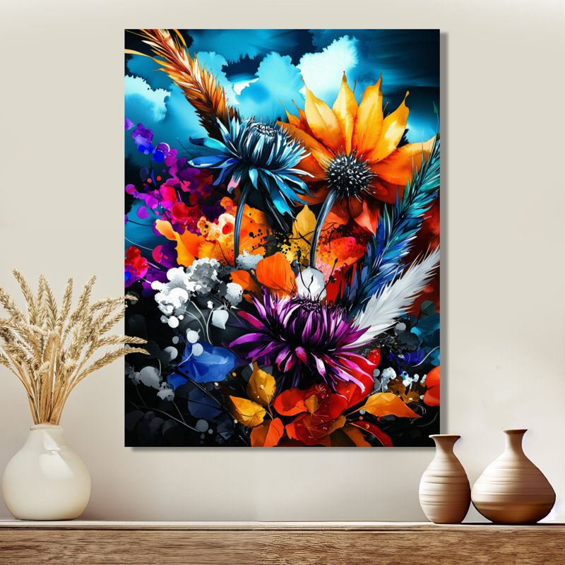 «Colorful Thistles», art mural traditionnel, impression sur métal, H 20 po x l 12 po