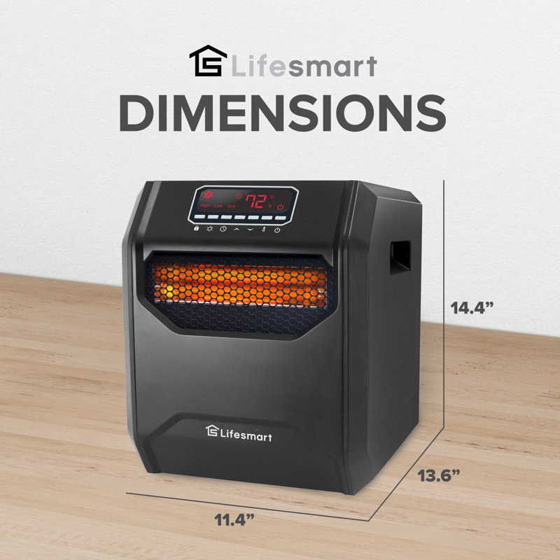 LifeSmart Portable 6 Element Infrared Space Heater with Remote Control, Timer in Black