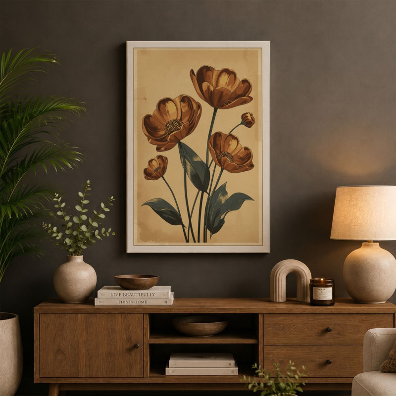 Study in Burgundy Botanical - Wrapped Canvas, 30x20 - 76.2 x 50.8 cm, Terracotta Border