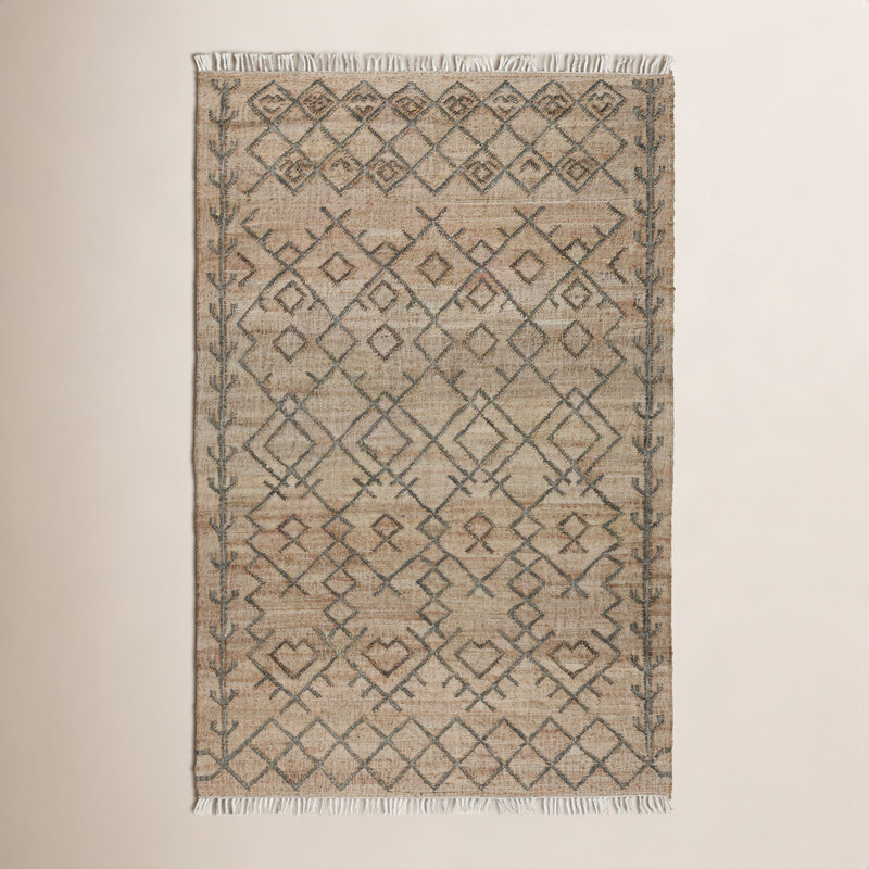 Manistique Moroccan Handwoven Jute Light Brown/Gray Area Rug, Rectangle 5' x 8'