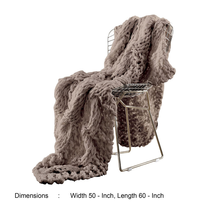 Beige Chunky Knit Reversible Throw Blanket