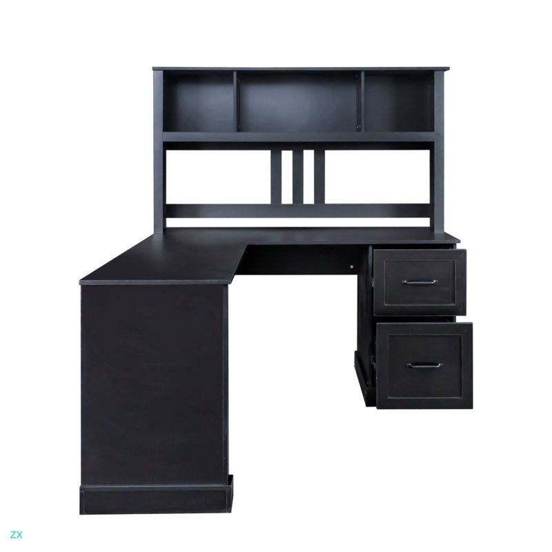 Bureau d'ordinateur à domicile avec huche, finition antique, Noir