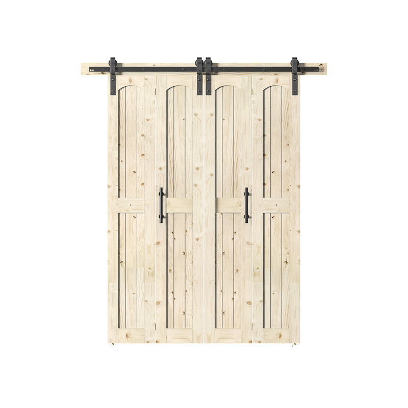 Plateau arqué assemblé de 84 po Porte de grange double pliante Knotty, 60 po x 84 po, Beige