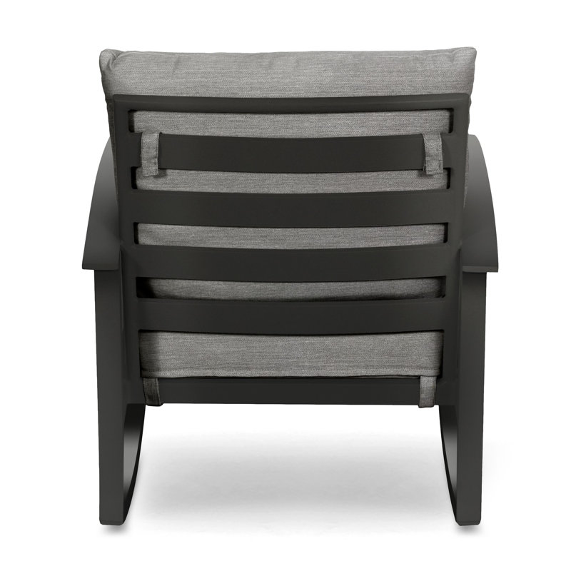 Chaise berçante d'extérieur en métal avec coussins, Étain texturé, Gris foncé