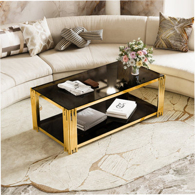 Table basse moderne rectangulaire noire, miroir