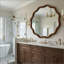 Miroir décoratif rond ondulé avec cadre en bois massif, miroir mural pour chambre à coucher, salle de bain, salon et entrée-88115336-88115343