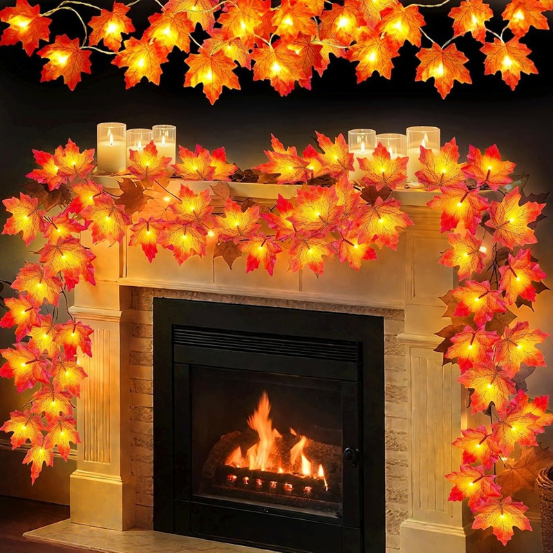 Guirlande 4 pièces feuilles d'érable avec lumières - 80 décorations d'automne à piles pour Halloween, l'Action de grâce, la maison et l'extérieur
