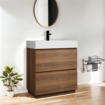 30"Bathroom Vanity Resin Sink with Double drawer
