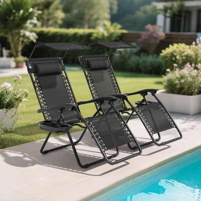 Mobarkar Outdoor Folding Zero Gravity Recliner Lounge Chairs with Adjustable Canopy Shade, Headrest