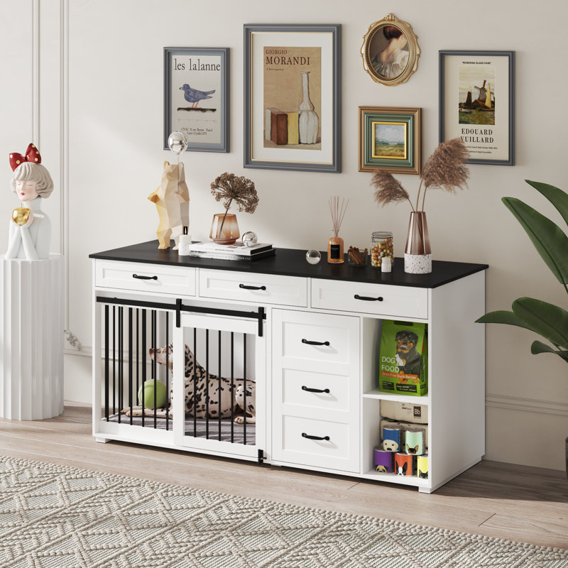 3 Drawer Two Compartment Dog Crate, White