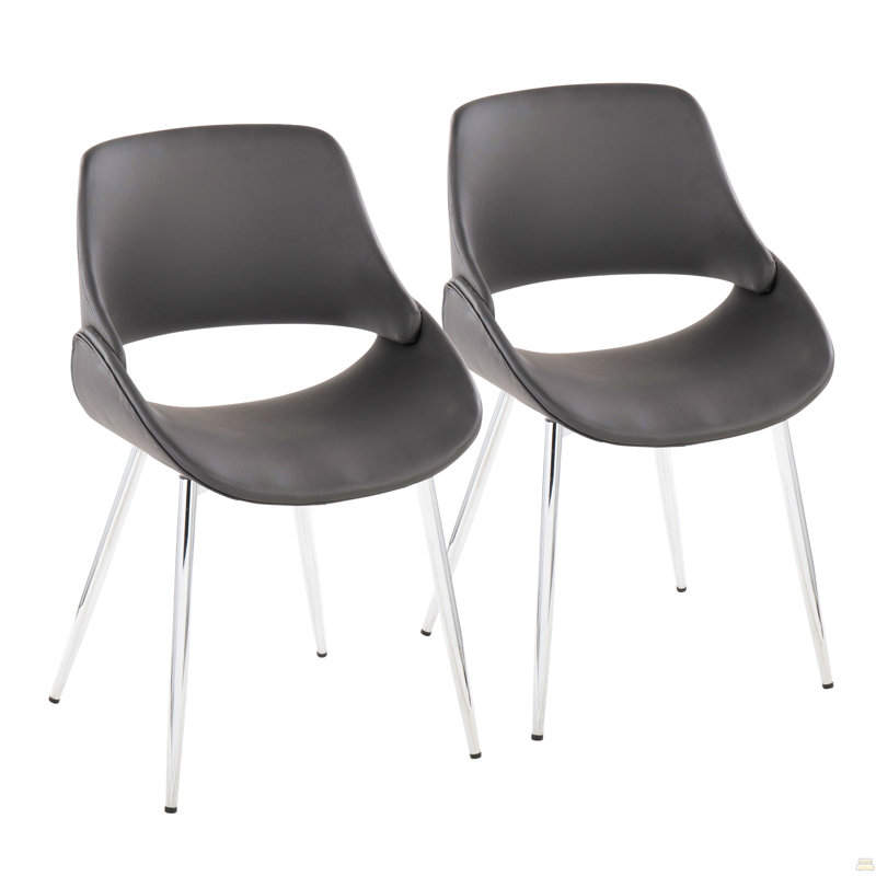 Chaise d'appoint Mid-Century moderne en métal chromé et similicuir gris - ensemble de 2