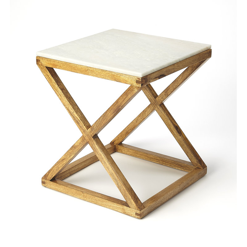 Braylon Marble & Wood End Table, White/Natural
