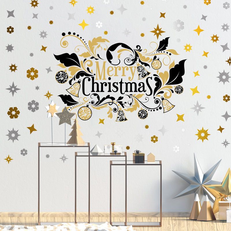 Elegant with Metalic Snowflakes Christmas Wall Sticker, Gold/Silver