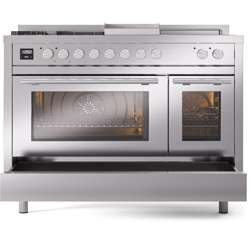 ILVE ProfessionalPlus II 48 Dual Fuel Range, knobs, Stainless Steel, Liquid Propane