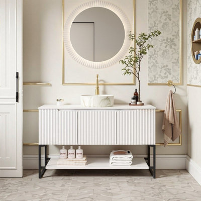 Meuble-lavabo autoportant avec lavabo vasque et rangement spacieux French Country Elegance | Portes à fermeture en douceur et comptoir en pierre de qualité supérieure