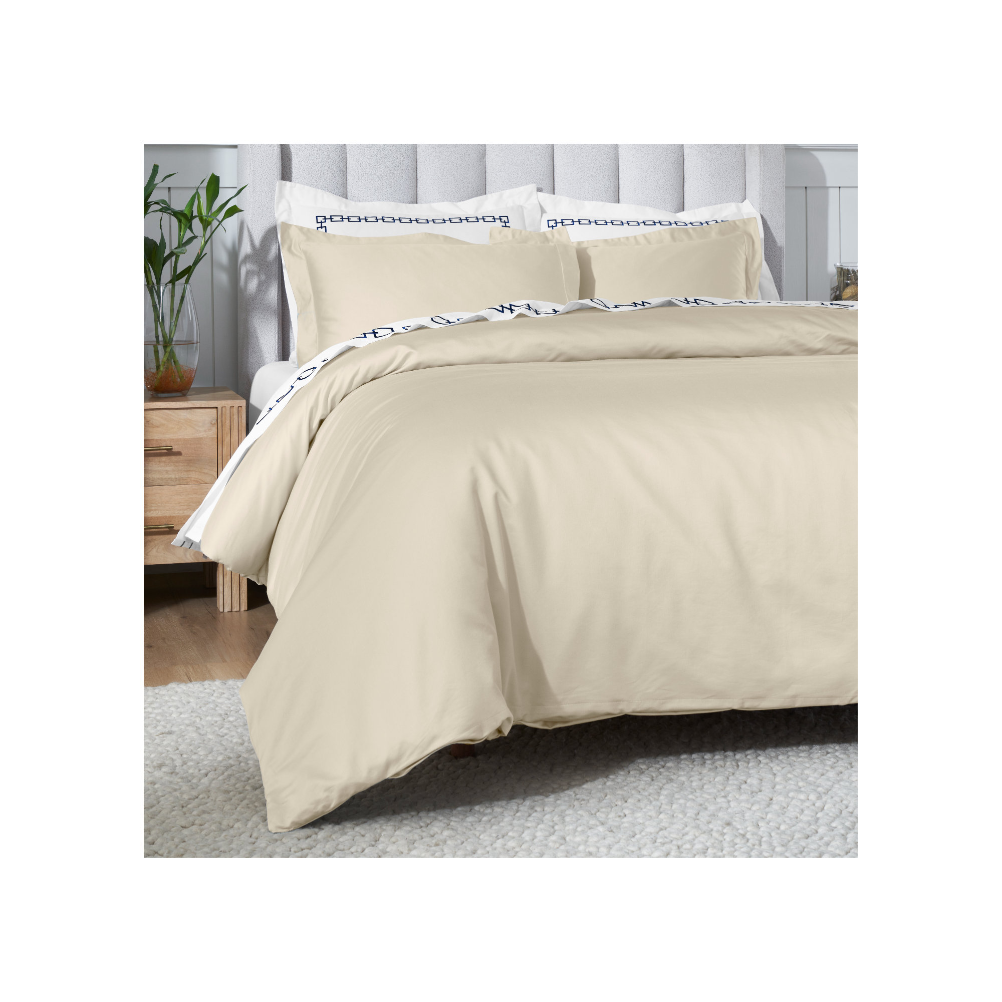 Cotton Duvet Cover Set, Ivory, Full/Queen Duvet Cover + 2 Pillow Sham