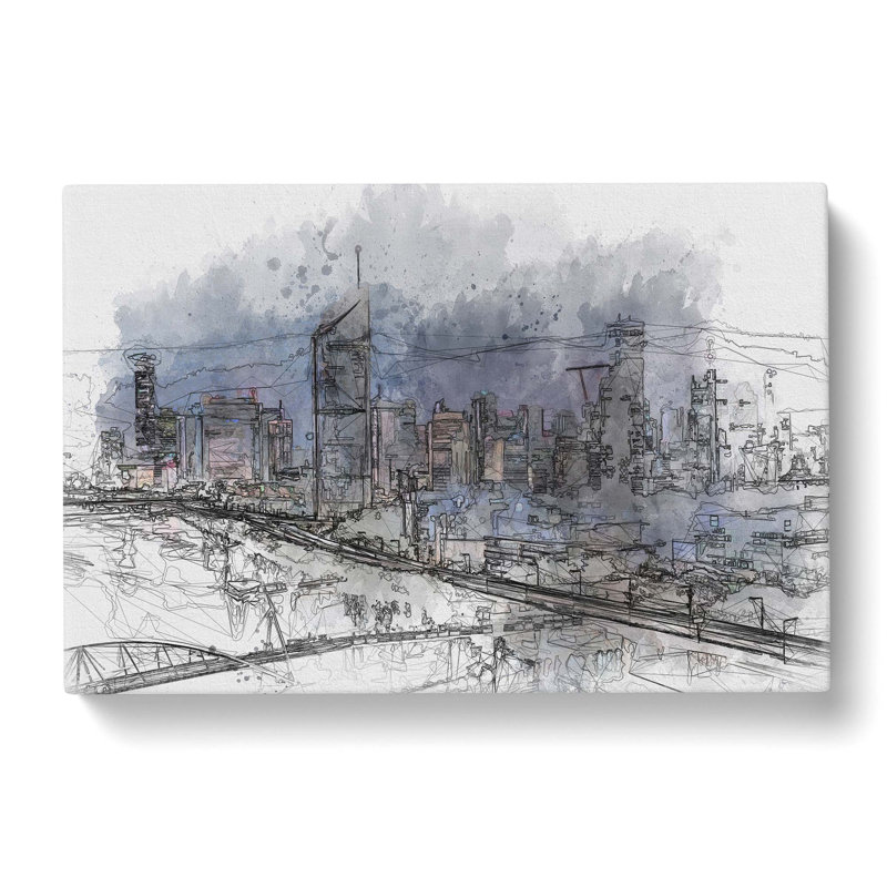 Brisbane City Skyline Australia In Abstract - Wrapped Canvas Print, 50cm H x 76cm W x 3cm D