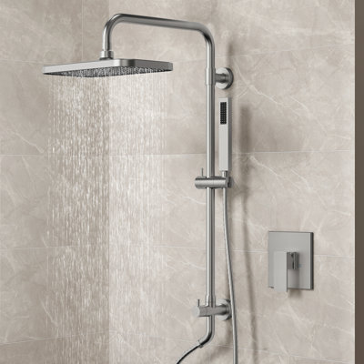 Wall Mount Pressure-Balanced Shower System, 13" Rainfall Shower Head with Slider Bar Handheld Spray