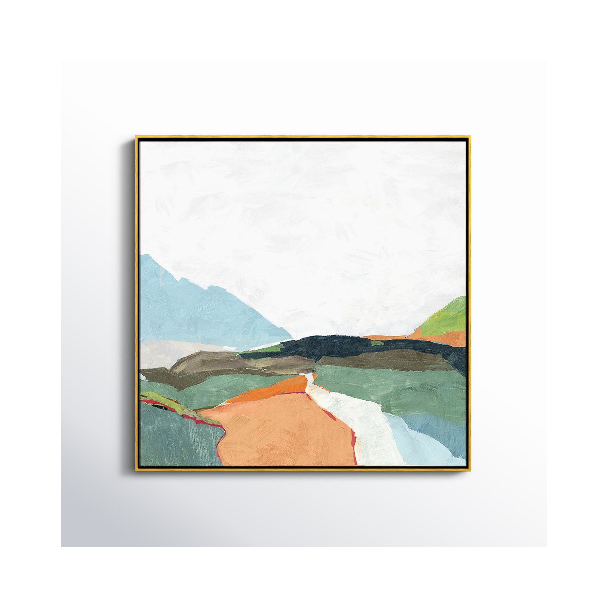 April Morning - Floater Frame Painting on Canvas, 37.5" H x 37.5" W, Gold