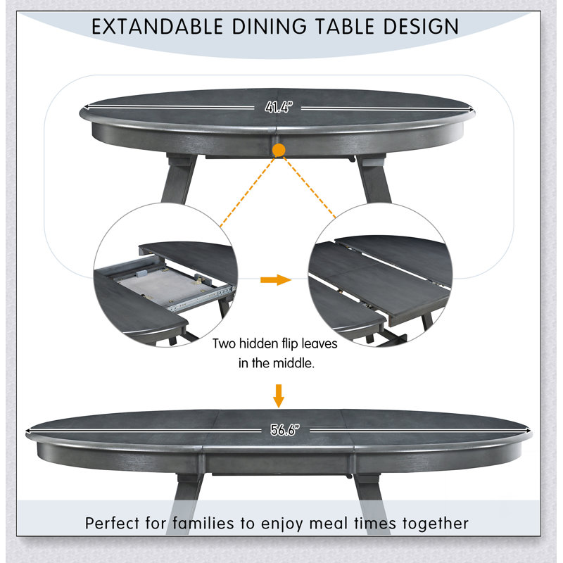 Wood Dining Table Round Extendable Dining Table for Dining Room 41.4"W x 29.8"H, Gray