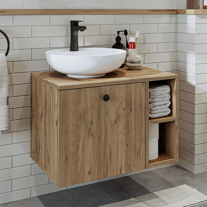 Lotus Bathroom Vanity Unit with Ceramic Washbasin / Sink 65cm, Natural