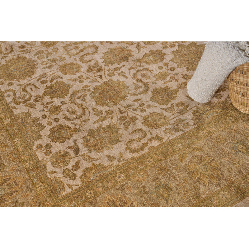 Ivory and Brown Hand-Knotted Wool Floral Area Rug