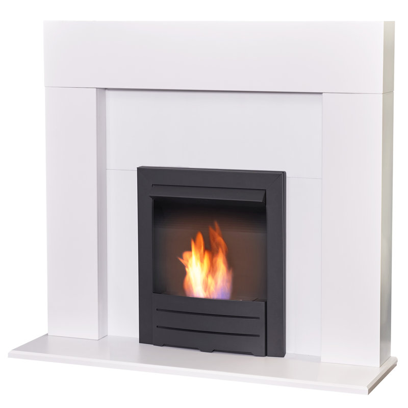 Adam 121cm W Pure White Bio-Ethanol Fireplace with 6000 BTU