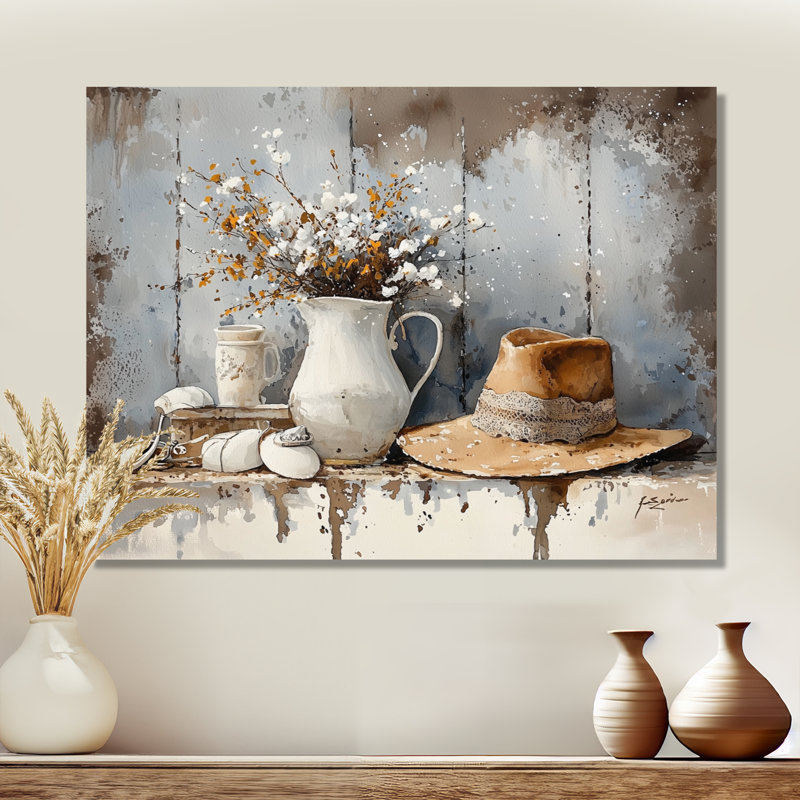 Décoration murale campagne et chapeau campagnard, H 34 po x l 44 po, Toile tendue, Ne s’applique pas