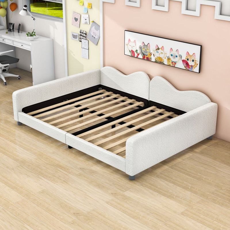 Wood Upholstered Daybed with Cloud-Shaped Backrest, White, Full