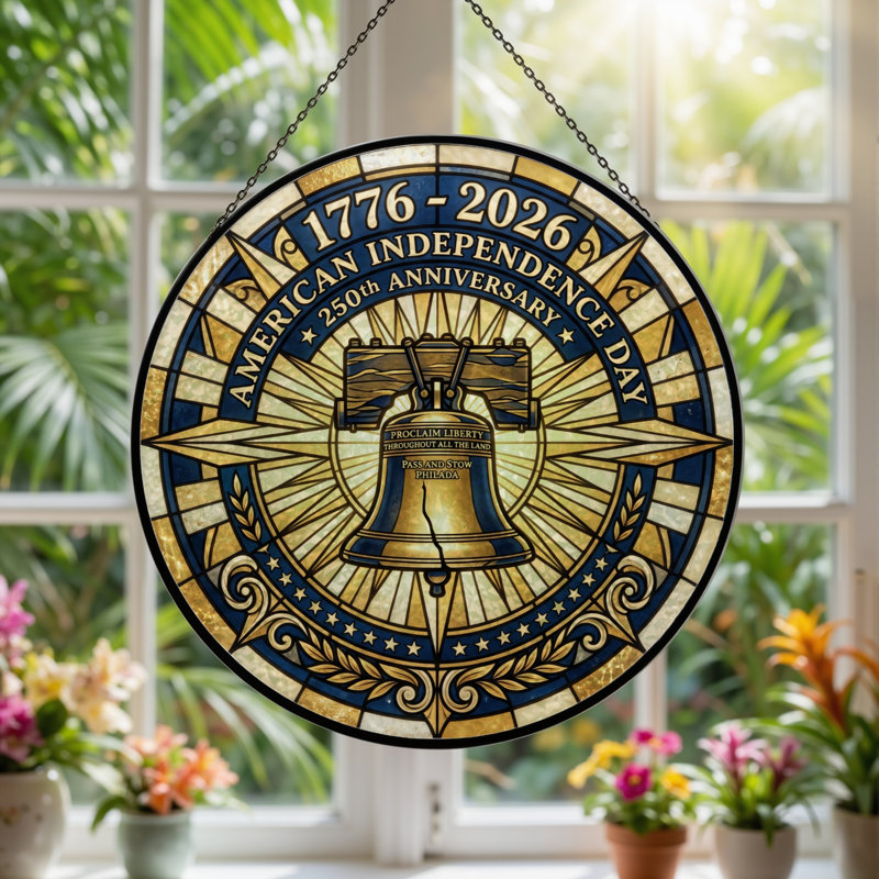 Panneau de fenêtre en verre pour décoration intérieure American Independent USA 250th Anniversary ， 7,8H, H 7,8 po