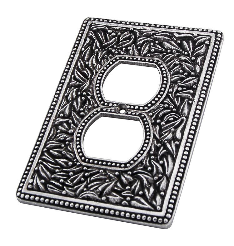 San Michele Patterned 1 - Gang Duplex Outlet Wall Plate, Vintage Pewter