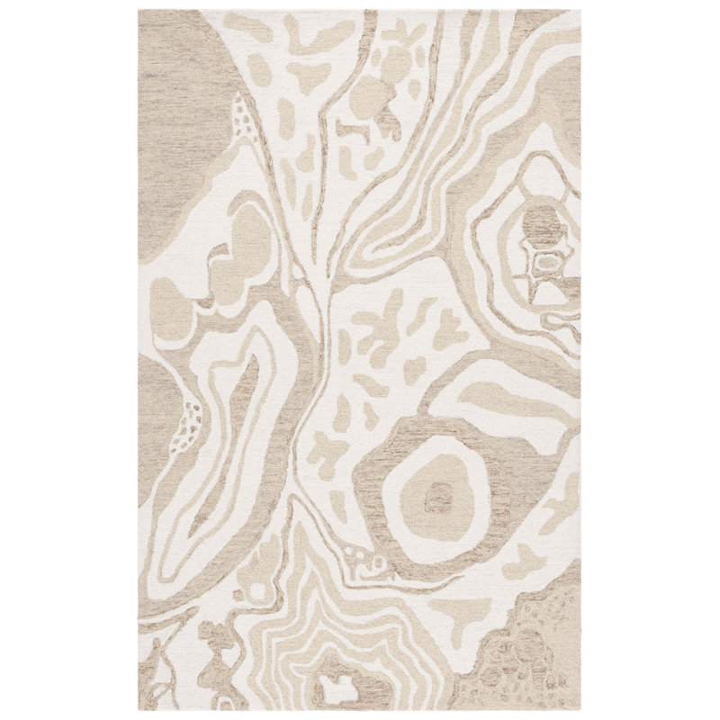 Ebony 779 Hand Tufted Wool/Cotton Abstract Rug in Beige/Ivory, Rectangle 3' x 5'