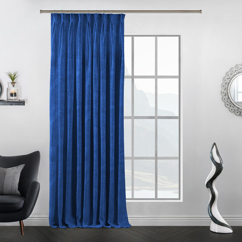 Luxury Pinch Pleat Curtain Panel - Single Drapery for Elegant Window Decor, 130cm Width x 425cm Drop, Navy Blue