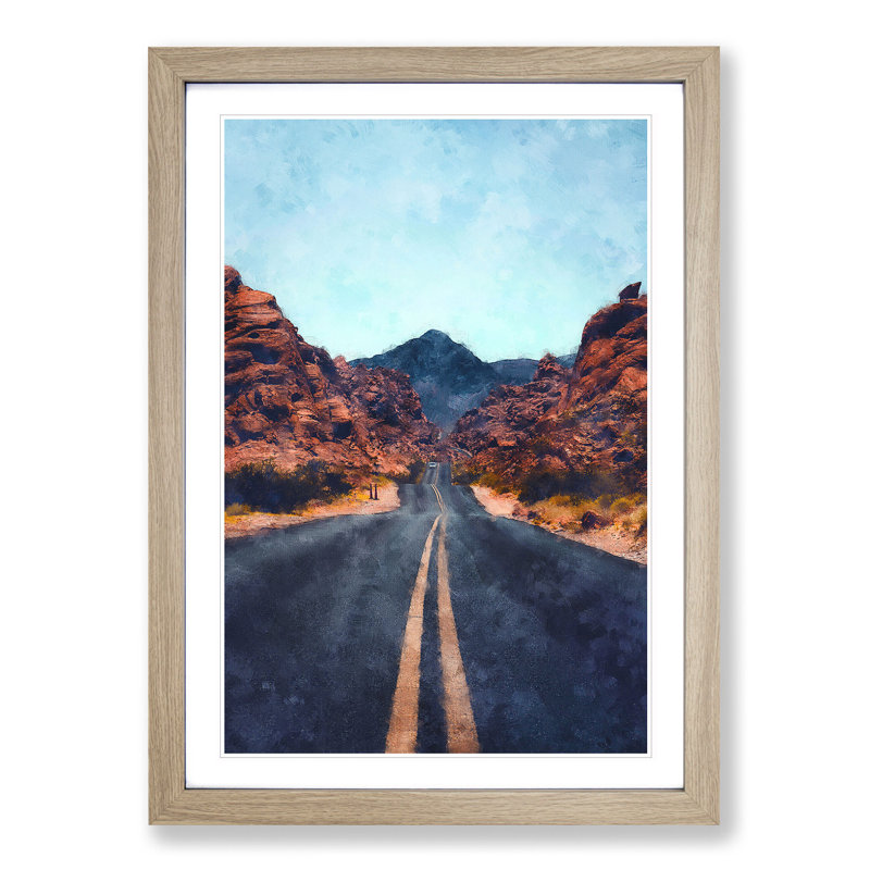 Road to the Valley of Fire - Picture Frame Painting Print, 45cm H x 33cm W x 2cm D, Oak Framed