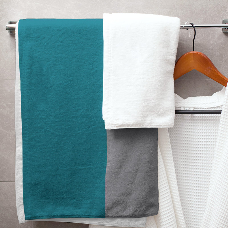Lightweight Bath Towel, Teal/Gray/White
