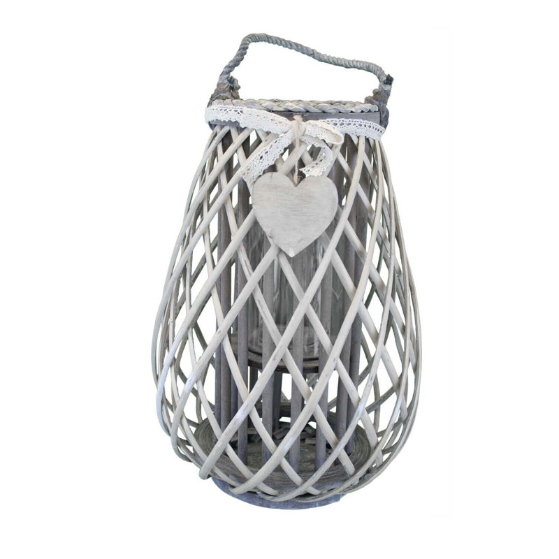 Glass Tabletop Lantern, Grey, 31cm H x 23cm W x 23cm D