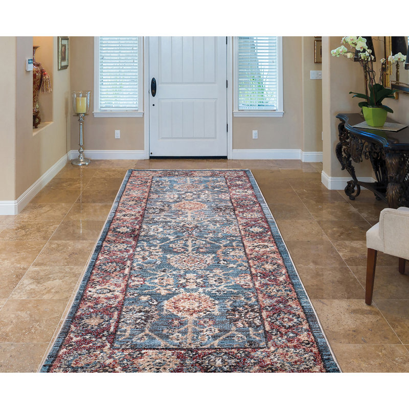 Tapis bleu antique Pandora, Tapis de couloir 2 pi 3 po x 7 pi 3 po
